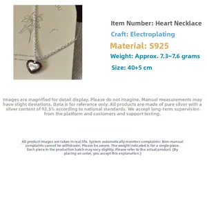 Detailed view of S925 sterling silver heart necklace with brown enamel and 40+5cm chain