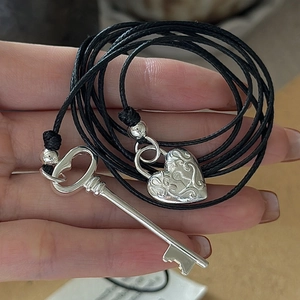 Collier Pendentif Clé Et Cadenas En Argent Sterling 925 Longue Chaîne De Pull Cordon En Cire Noire Bijoux De Mode Femme