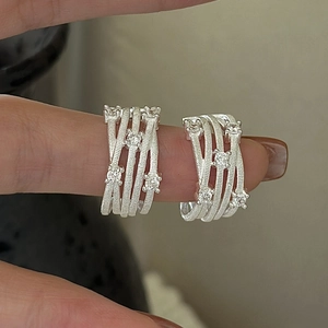 S925 Sterling Silver Cross Texture Stud Earrings Minimalist Korean Style Rhinestone Geometric Hoop Earrings For Women