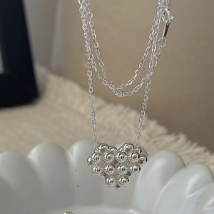 Vintage 925 Sterling Silver Heart Bead Pendant Necklace Korean Style Minimalist Niche Design Women Neck Jewelry Gift