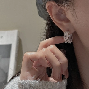 S925 sterling silver layered cross hoop earrings with sparkling cubic zirconia accents