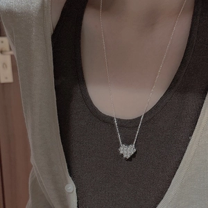 Elegant S925 silver heart necklace with sparkling crystals on a delicate silver chain
