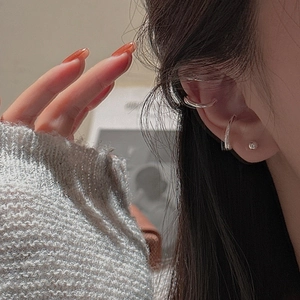 Minimalist S925 sterling silver double layer ear cuff and small ball stud earring set