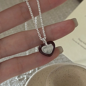 Retro 925 Sterling Silver Heart Pendant Necklace For Women Niche Design Enamel Love Grow Clavicle Chain Jewelry Gift