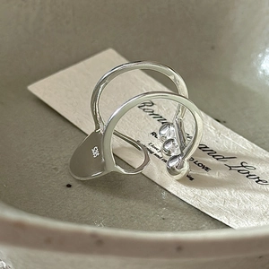 Minimalist S925 sterling silver ring with double-layered band and polished silver beads