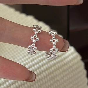 Boucles d'Oreilles Créoles en Argent Sterling S925 Perles Minimalistes Géométriques Design Bulle Boucles d'Oreilles Huggie Bijoux