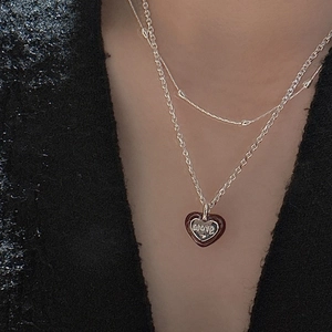 S925 sterling silver layered necklace with heart pendant and LOVE engraving for women