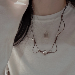Collier Vintage en Argent Sterling 925 avec Perles pour Femme Style Coréen Cordon Tressé Chaîne de Pull Bijoux Minimalistes