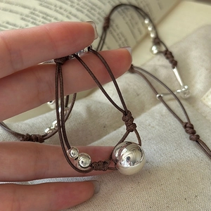 Collier en argent sterling S925 fait main avec perles et tissage de style vintage épuré