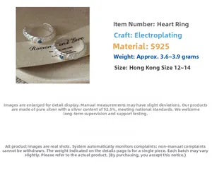 Macro detail of S925 sterling silver feather texture ring with heart blue zircon stone
