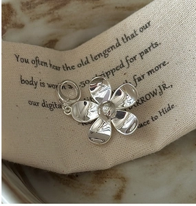 Detailed macro shot of S925 sterling silver flower pendant with polished mirror finish