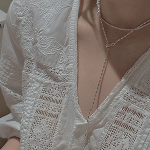 S925 sterling silver layered necklace with Y-shaped tassel and olive bead design