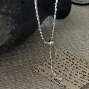 Vintage S925 sterling silver olive bead necklace with adjustable slider and zircon charm