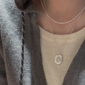 Minimalist double-layered S925 sterling silver necklace with sparkling zircon disc pendant