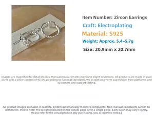 Detail showing S925 silver twisted hoop earrings with floral charm and dimensions