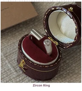 Detail of S925 sterling silver ring with cubic zirconia in vintage jewelry box