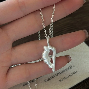 S925 Sterling Silver Abstract Irregular Pendant Necklace For Women Minimalist Frosted Matte Clavicle Chain Jewelry Elegant Gift