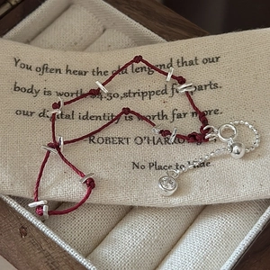 Bracelet tressé rouge en argent S925 avec perles métalliques et breloque en zircon