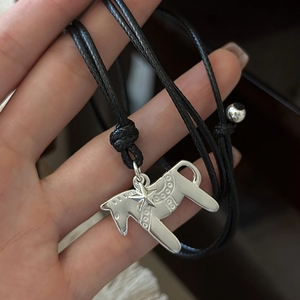 Collier Pendentif Cheval de Dala en Argent Sterling S925 pour Femmes Design Rétro Cordon Ciré Noir Ajustable Chaîne de Pull