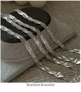 Close-up of S925 sterling silver woven bracelet with 925 and Italy engraving marks