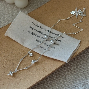 S925 Sterling silver vintage matte flower necklace with twisted rope chain and small charms