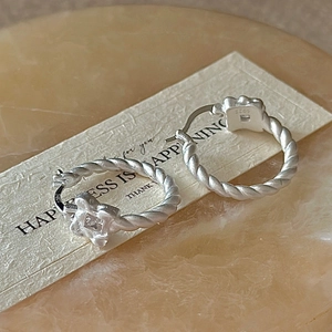 S925 sterling silver twisted hoop earrings with sparkling zircon drop pendants