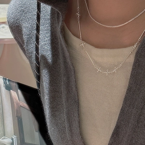 Collier double couche en argent S925 avec choker en zircon et chaîne à perles