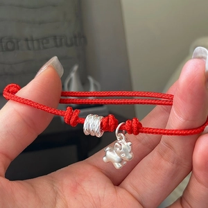 925 Sterling Silver Red String Bracelet Minimalist Adjustable Woven Luck Animal Pendant Charm Bracelet For Women Jewelry