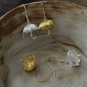 925 Sterling Silver Umbrella Hook Earrings Vintage Frosted Gold Silver Rhinestone Umbrella Dangle Earrings For Women Jewelry