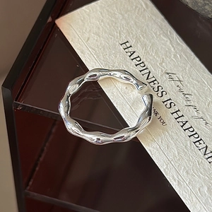 Minimalist S925 sterling silver open ring featuring a unique irregular wavy texture design