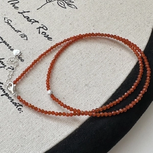 Retro 925 Sterling Silver Red Agate Faceted Beaded Choker Necklace For Women Minimalist Rhinestone Heart Pendant Jewelry