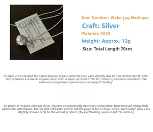 Detail of S925 silver teapot pendant with hammer finish texture and long 70cm chain