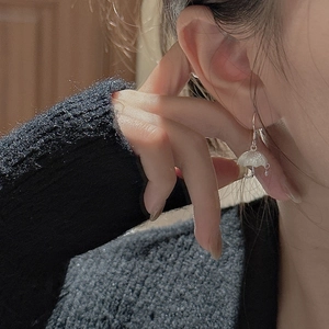 Minimalist S925 sterling silver umbrella drop earrings with frosted finish for women