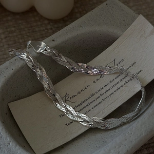 S925 sterling silver Italian woven flat snake chain bracelet with textured braided design