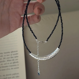925 Sterlingsilber Croissant Anhänger Halskette Für Damen Minimalistische Schwarze Strass Perlen Schlüsselbein Kette Schmuck Geschenk
