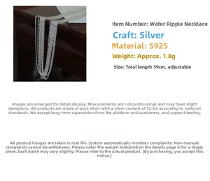 Détail du collier en argent S925 avec maille vaguelette et chaîne réglable par tirage