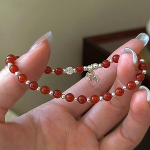 Bracelet en argent S925 avec perles d'agate rouge et pendentif éléphant rétro
