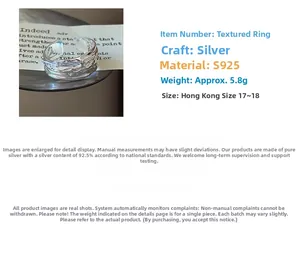 Macro detail of S925 sterling silver ring with irregular rock texture and 5.8g weight