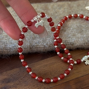 Bracelet S925 en argent sterling avec agate rouge et pendentif animal vintage