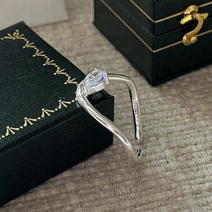 Minimalist S925 sterling silver open ring with marquise cut zircon gemstone