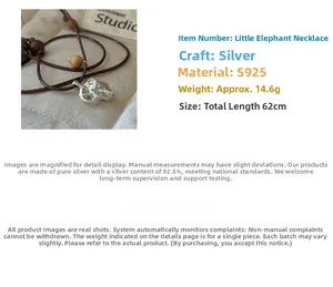 Macro detail of S925 sterling silver elephant pendant with braided cord and 14.6g weight