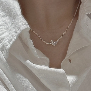 Elegant S925 sterling silver knotted wave necklace with waterdrop gemstone pendant