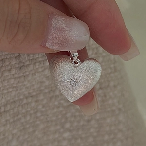 Minimalist S925 sterling silver heart pendant with brushed texture and zircon center