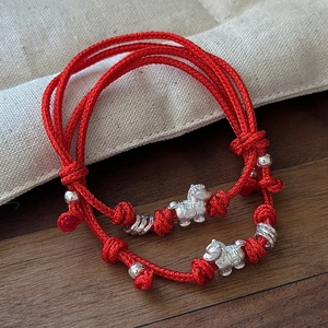 Minimalist 925 Sterling Silver Zodiac Horse Red Rope Bracelet Hand Woven Adjustable Red String Charm Jewelry Gift For Women
