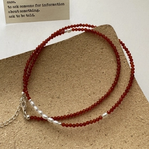 Elegant S925 silver necklace with red spinel beads and natural freshwater pearls