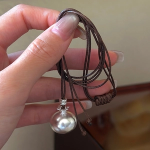 Collana S925 in Argento Sterling con Ciondolo a Cachi Minimalista Regolabile in Corda di Cera Collana Lunga da Donna Gioielli