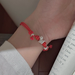 Minimalist S925 sterling silver red rope bracelet with a small elephant pendant