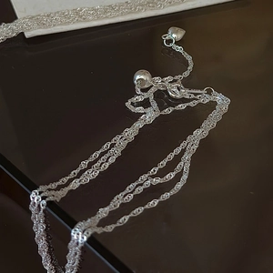 Collier Chaîne à Vagues d'Eau Minimaliste en Argent Sterling 925 pour Femmes Pendentif Coeur en Y Réglable Bijouterie Fine