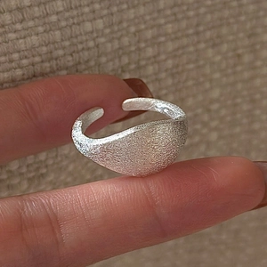 Korean Minimalist S925 Sterling Silver Brushed Adjustable Open Ring For Women Vintage Niche Design Geometric Texture Finger Ring