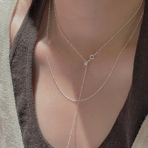Élégant collier long ajustable en argent sterling S925 en forme de Y avec ondes d'eau